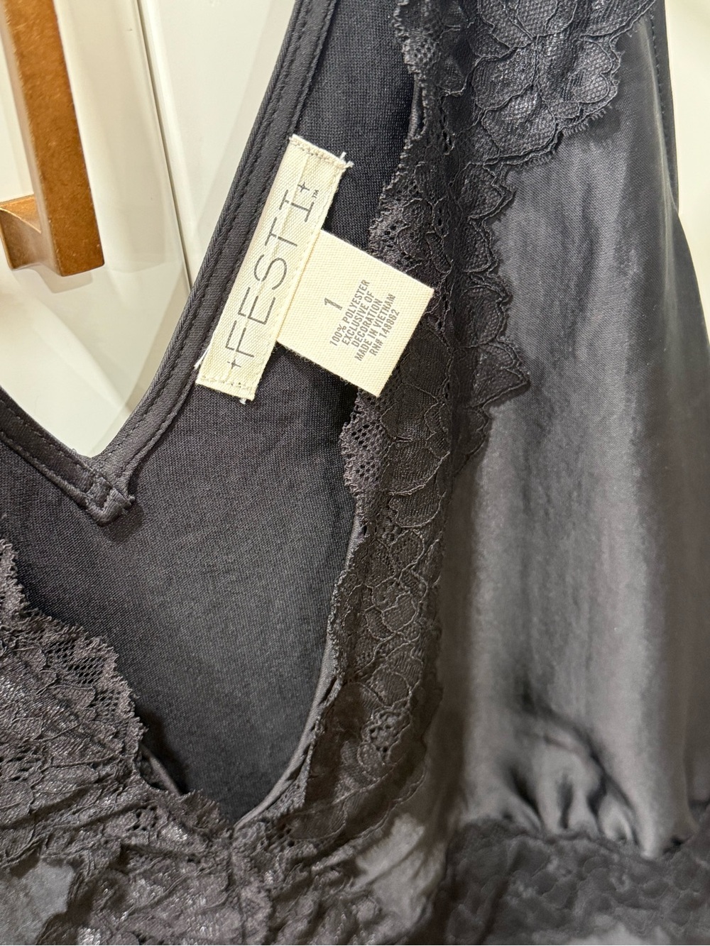FESTI Black Lace-Trim Midi Dress